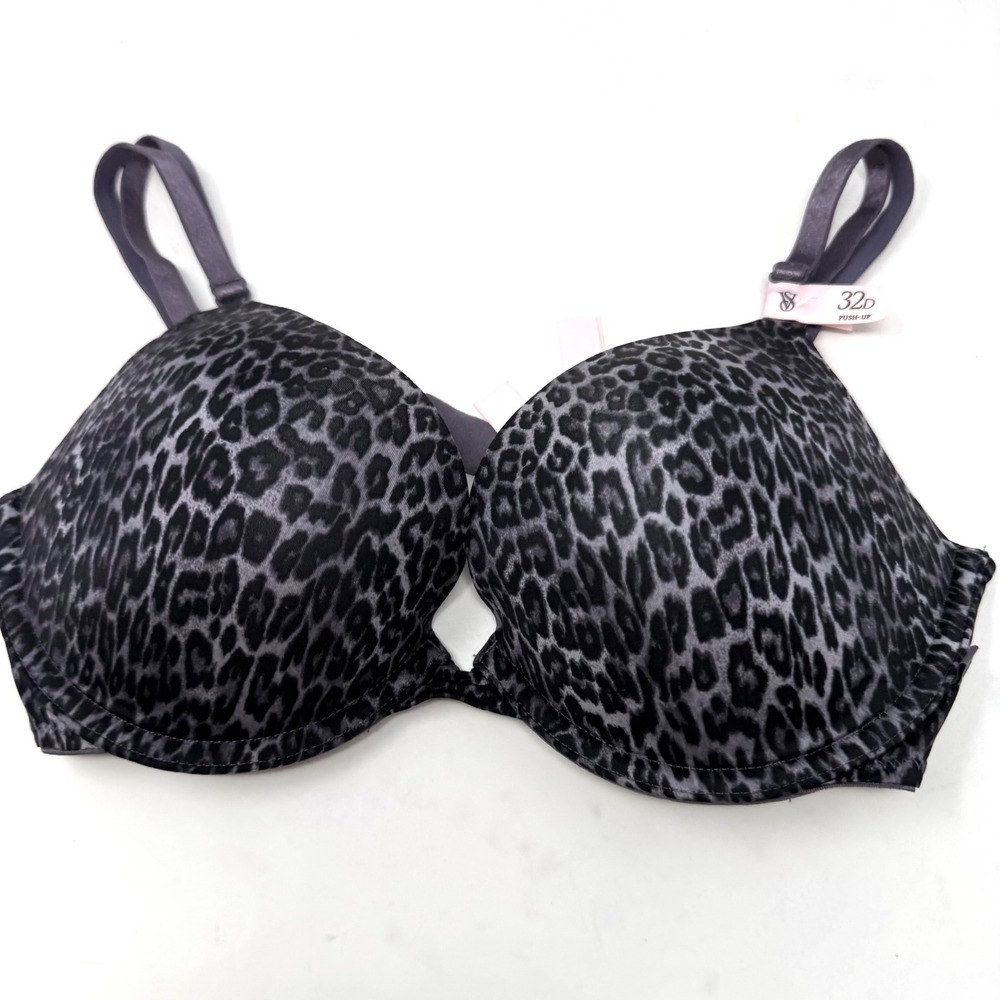Victoria's Secret Gray Leopard Print Push-Up Bra 32D Underwire Padded 176581-QBT